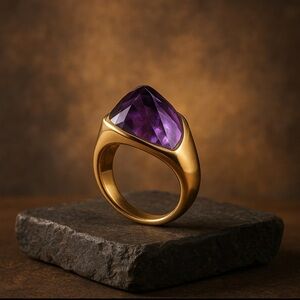 Amethyst quartz geometric ring, gold tone finish 💜💛